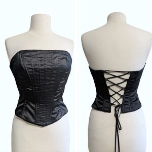 ⭐Satin 80s Corset - Lace Back Steampunk Coquette Corset With Boning